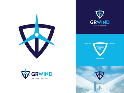 GRWind 3 concept adobe design eolic illustrator logo minimal shield vector wind energy wind turbine wind turbines shield
