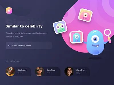 Search by photo/text similar to celebrity (WIP) celebrity collage dark heart heart icon illustration like match neel night people peoples prakhar profile search sharma ui ui ux design web website