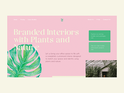 Interior Design Company Web Design agency business agency flowers homepage design interior design landing page leaves minimal nature website pink plants tan ui ux design web design website design