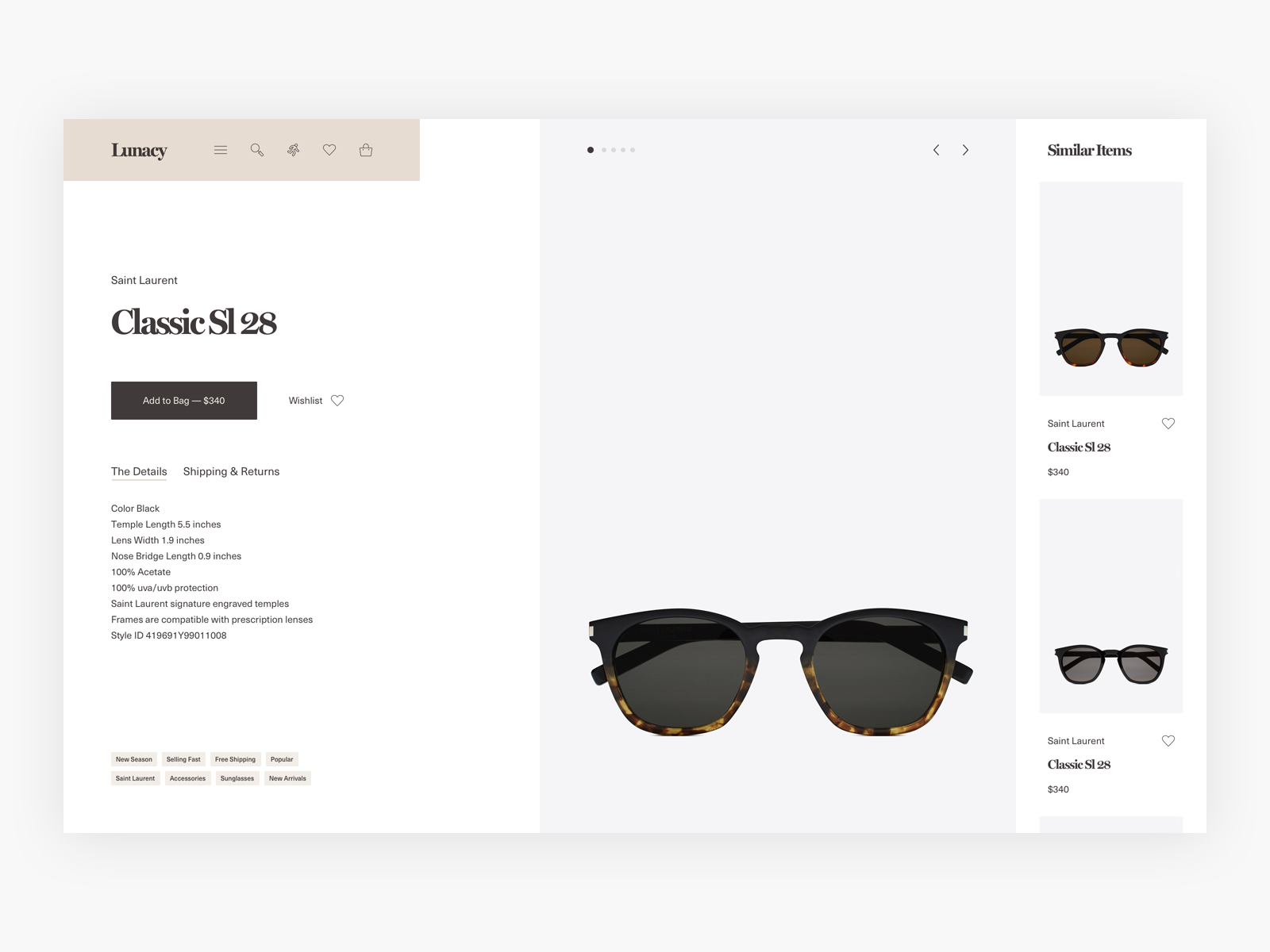 Example of Lunacy Product Page Exploration - E-commerce