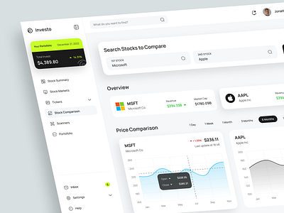 Investo - Stock Investment Dashboard admin analytics crypto app crypto website dashboard design financial fintech minimalist design money app money dashboard statistic stock dashboard stock exchange stock market stock website ui web app web design website