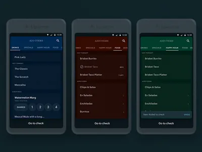 Menu for POS for restaurant android check design device graphic ivan manolov menu mojotech pos ui