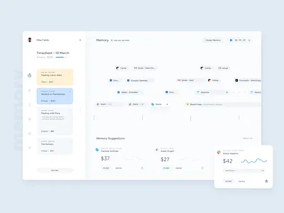 Memory UI Shot analytics app dashboard dtailstudio freelance invoice minimal project project management report spend task team time timeline timesheet tracker ui ux web