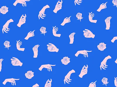 Hands pattern blue drawing handrawn hands illustration patron pattern pink roses vector graphic