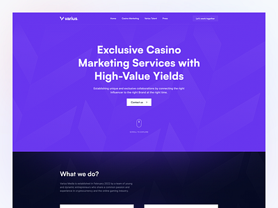 Varius Media - Home page agency casino gambling influencer landing page marketing media ui ux web
