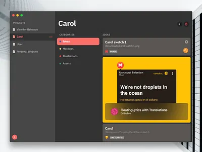 Organise Projects - macOS app - Dark Theme categories dark theme ideas mac mac app macos organise projects