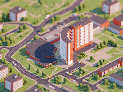 My Hometown Zlín (Day) 3d animation asset blender city game illustration lowpoly town unity