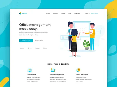 Office management hero section exploration clean design gradient header hero home illustration integration interface landing landingpage management noansa office page ui ux vector web website