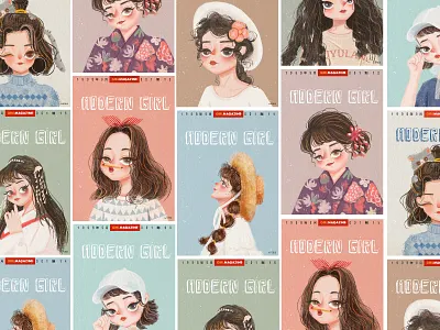 Illustration collection cartoon character art cut design girl illustration