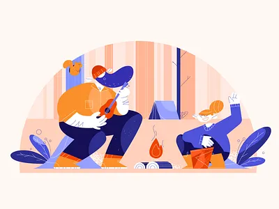 Woods 2d animation brush dad daughter fatherdays fathersday fire girl guitarist illustration music art plant song vector woods