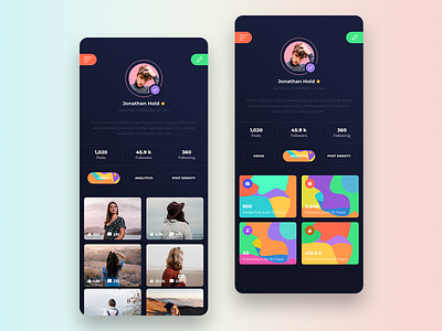 Profile App animation app cards colorful illustration interaction ios iphonex profile trending ui uiux ux