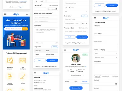 Gigly web responsive design for freelancer design flat icons illustration interface pk profile responsive design ui ux