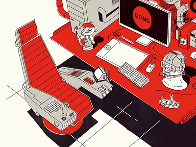 Space Pilot Cabin cabin chair computer desk electronic future illustration job pilot screen space work