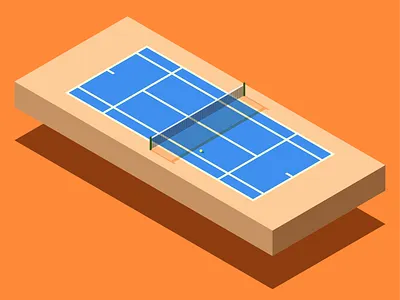 Isometric Tennis Court blue brown flat illustration isometric isometric art minimal orange sports tennis vector
