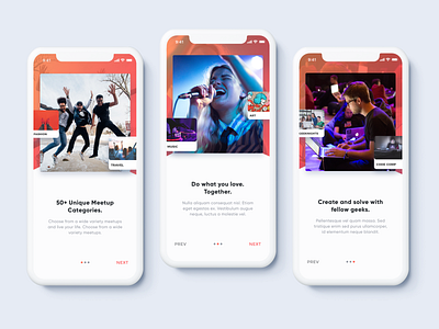 Meetups App Onboarding Steps app coding event geeks get in touch gowthamk meetup music next onboarding onboarding flow orange sign up singing travel app