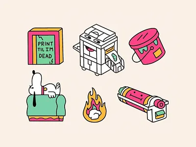 Print Pins emulsion enamel pins flames risograph screenprint snoopy squeegee