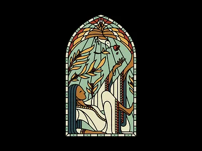 Stained Glass bird design illustration preacher rose stained glass vector vintage