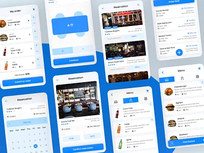 App for restaurant reservation and ordering food - 2 app blue checkout clean clean app concept interaction minimal app mobile app order restaurant ui uidesign uiux ux ux design web webdesign