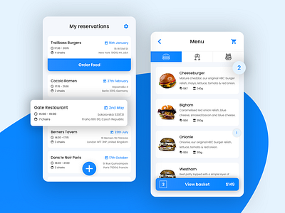 App for restaurant reservation and ordering food - 1 app blue checkout clean clean app concept interaction minimal app mobile app order restaurant ui uidesign uiux ux ux design web webdesign