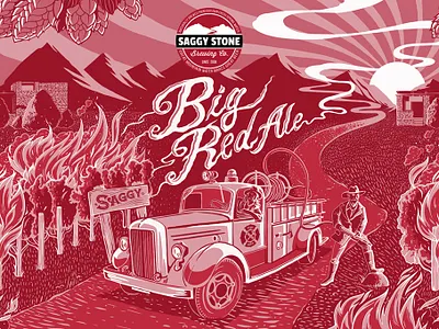 Saggy Stone beer can character drawing fire illustration lettering packaging truck typography