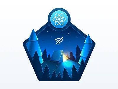 Progressive Web Apps in React app badge brand identity illustration code coding course developer developers development education forest javascript production programming react react.js tech tent web page illustration wi fi