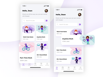 Job Search app graphic home screen illuatration interface job mobile search ui ux work