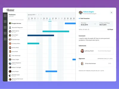 Personio New Absence Calendar absences calendar design hr hr software time off timeline ui ux vacation web website