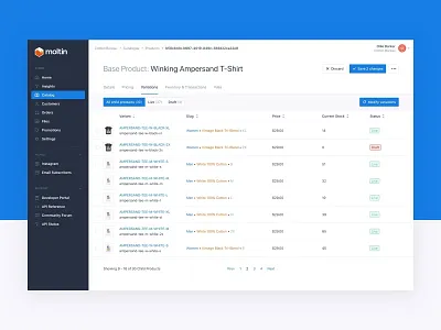 Moltin Child Product Builder with Variations Concept api commerce dashboard ecommerce editor inventory inventory management product products table