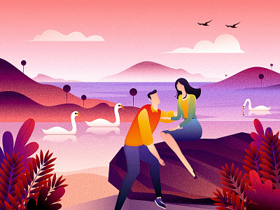 White Valentine S Day boy girl goose illustration people