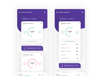 Bitcoin Hashrate Cards Fun app bitcoin clean concept crypto dashboard design finance flat icon interface ios iphone mobile portfolio product design sketch ui ux web