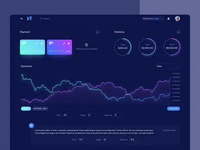 Dashboard application blue cards clean crypto dark dashboard design graph interface ui ux