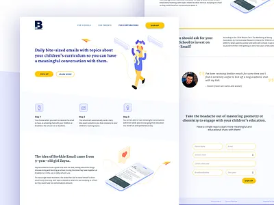 Parents Landing Page app blue children education email illustration interface landing page marketing micro learning parents startup ui ux web web design yellow