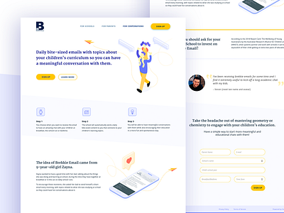 Parents Landing Page app blue children education email illustration interface landing page marketing micro learning parents startup ui ux web web design yellow