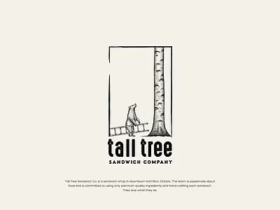 Tall Tree Sandwich Co. - Logo design animal bear black ink brand identity branding cross hatching funny hand drawn illustration logo logo design nature playful rustic tree vector vintage