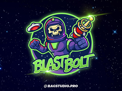 Blast Bolt Logo astronaut branding design illustrator logo mascot logo retro sci fi skull space space age ufo vintage