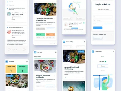Trickle.app Mobile screens 7ninjas app article bookmark buttons cards dashboard design interaction ios login menu mobile progress bar queue reader ui ux website wishlist