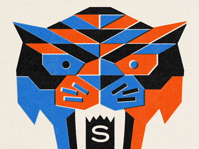 saber-toothed cat animal black blue cat cat illustration feline grain identity identity branding lo fi logo misregistration orange print tiger