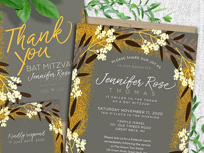 Modern Floral Bat Mitzvah Suite bat mitzvah invitation cards invitation design invitation suite invitations invites lemonleafprints print design printed invitations