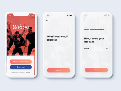 Simple Sign Up Flow - Meetups App app clean email event app gowthamk happy log in login meetups minimal app onboarding password sign up sign up page sign up screen signup signup page simple sketch ui