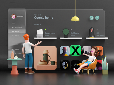 Smart Home Dashboard 3d c4d charachter design dark dashboard design flat illustration smart home ui ux