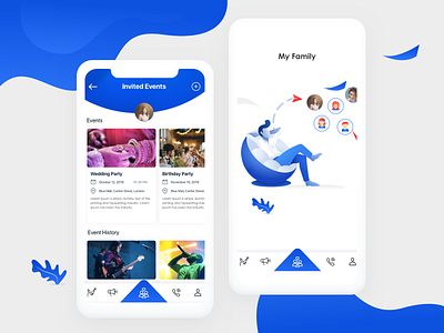 Family App : Illustrations app bottom bar cards character event app events home illustrations interaction isometric location minimal onboarding