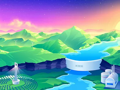 American Petroleum institute branding design gradient illustration minimal river solar vector