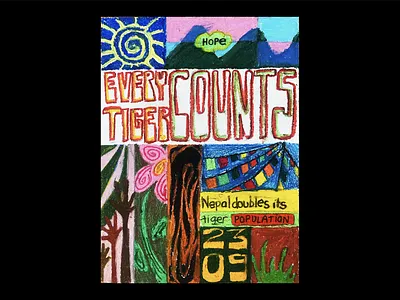 [P2/2018 RECCCAP] Nepal doubles its tiger population 2018recccap art color drawing graphic graphic design illustration nature nepal news pastel pink poster poster art poster design print tiger typography