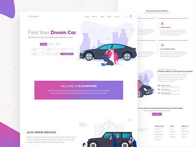 Elite Motors-Auto Dealer & Car Repair Landing Page 2019 trend auto dealer automotive brand branding car clean design dribbble best shot dribble ecommerce illustration landing page minimal typography ui ux vector web website