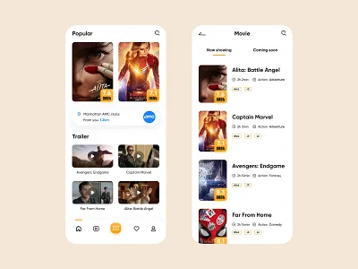 Movie booking application alita avengers: endgame booking captain marvel cinema film homepage imdb ios 12 list page movie spider man: far from home ui design