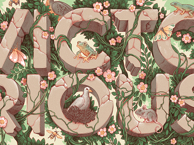 Victorious animals design drawing editorial graphic illustration lettering plants retro texture typography vintage