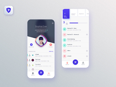 Identity App android app blue branding identity identity card ios mark mobile profile purple security ui ux
