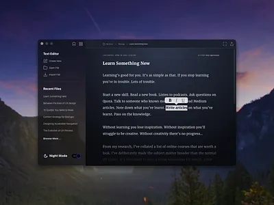 Text Editor - Night Mode dark design editor night mode notes text text editor ui ux writer