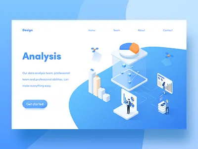 Data analysis center 2.5d analysis blue clean design ui web