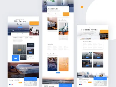 Resort Template Design for Divi booking divi hotel illustrations landing page layout minimal reservation resort restaurant spa template travel typography ui ux vacation web website wordpress